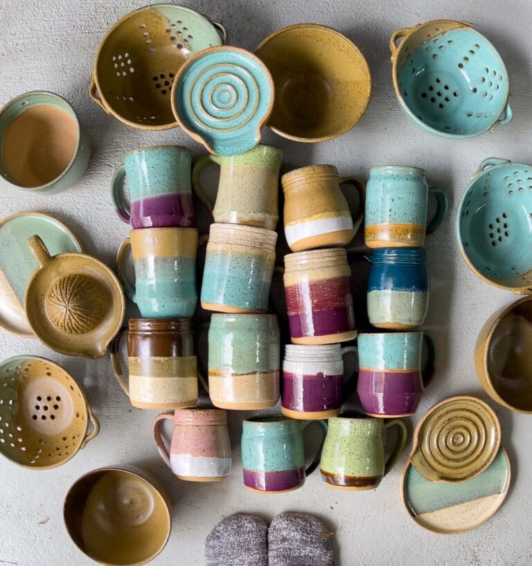 pottery mugs colorful 768x818