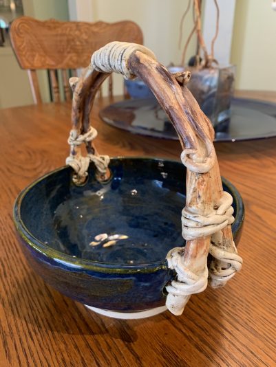 bowl with double faux wood handle