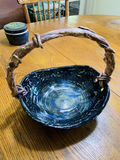 irregular bowl with faux wood handle