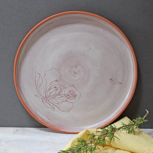 Gulmohar bloom and buds 11 inch plate